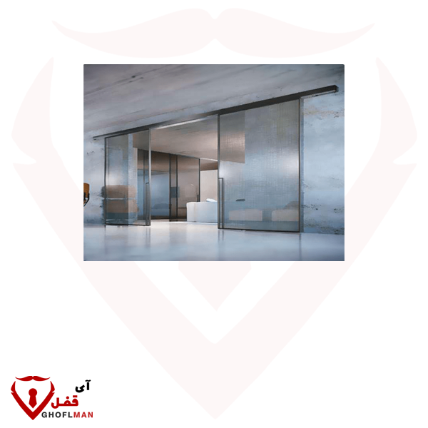 مکانیزم دو درب ریلی متقارن برقی مدل مگنتیک سینکرونایز وال هنگ شیشه ای با پروفیل آلومینیومی کد: K093 فانتونی FANTONI