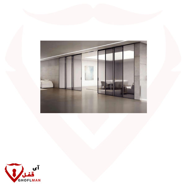 مکانیزم درب های لینکیج برقی مگنتیک سینکرونایز 4 درب متحرک و 2 درب ثابت شیشه ای با پروفیل آلومینیومی متقارن با عرض حداکثر 720کد: K097 فانتونی FANTONI