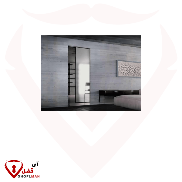مکانیزم تک درب ریلی برقی بدون پروفیل کف مگنتیک پاکت در شیشه ای با پروفیل آلومینیومی کد: K099 فانتونی FANTONI